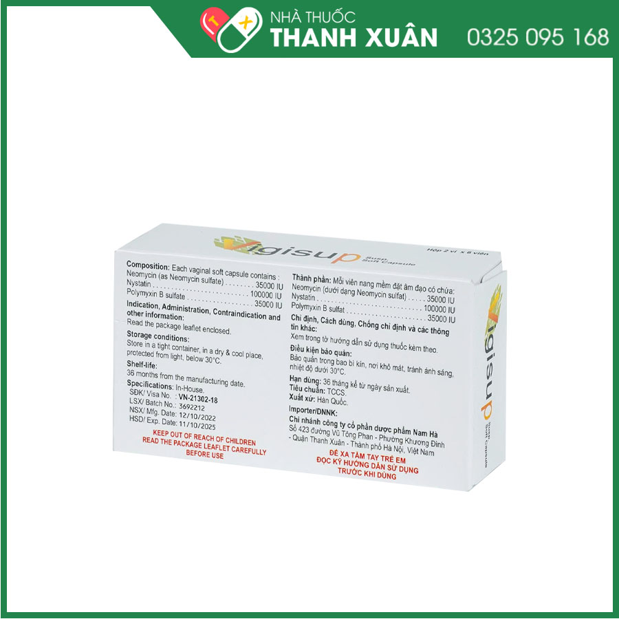 Vigisup Susp. Soft Capsule thuốc điều trị nhiễm khuẩn và nhiễm nấm âm đạo
